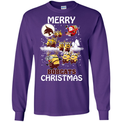 Texas State Bobcats Ugly Christmas Sweaters Minions Santa Claus Merry Christmas LS Cotton T-Shirt - The White Eagles