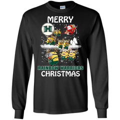 Hawaii Rainbow Warriors Ugly Christmas Sweaters Minions Santa Claus Merry Christmas LS Cotton T-Shirt - The White Eagles