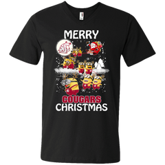 Washington State Cougars Ugly Christmas Sweaters Minions Santa Claus Merry Christmas Men's V-Neck T-Shirt - The White Eagles