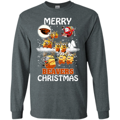 Oregon State Beavers Ugly Christmas Sweaters Minions Santa Claus Merry Christmas LS Cotton T-Shirt - The White Eagles