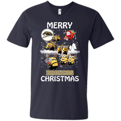 Western Michigan Broncos Ugly Christmas Sweaters Minions Santa Claus Merry Christmas Men's V-Neck T-Shirt - The White Eagles