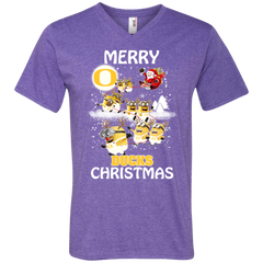 Oregon Ducks Ugly Christmas Sweaters Minions Santa Claus Merry Christmas Men's V-Neck T-Shirt - The White Eagles