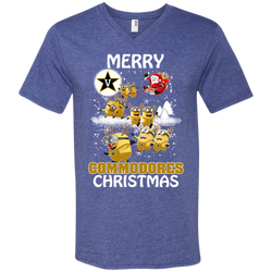 Vanderbilt Commodores Ugly Christmas Sweaters Minions Santa Claus Merry Christmas Men's V-Neck T-Shirt - The White Eagles