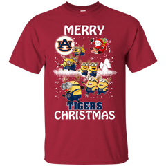 Auburn Tigers Ugly Christmas Sweaters Minions Santa Claus Merry Christmas Cotton T-Shirt - The White Eagles