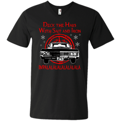 Deck The Halls With Salt And Iron Impala Lalalalalalala Supernatural Ugly Christmas Sweater Men's V-Neck T-Shirt - The White Eagles