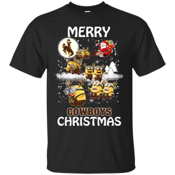 Wyoming Cowboys Ugly Christmas Sweaters Minions Santa Claus Merry Christmas Cotton T-Shirt - The White Eagles