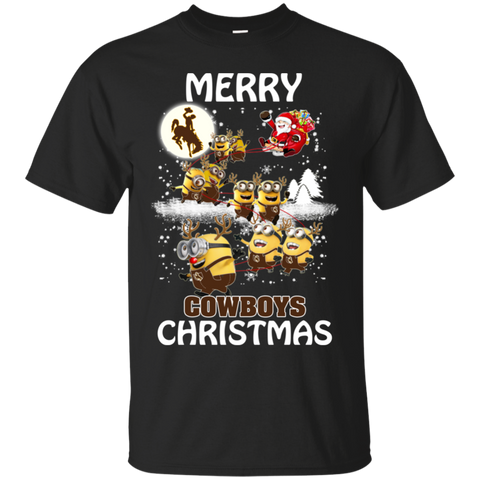 Wyoming Cowboys Ugly Christmas Sweaters Minions Santa Claus Merry Christmas Cotton T-Shirt - The White Eagles
