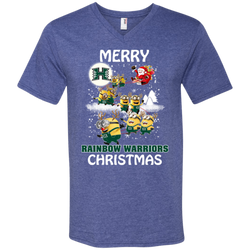 Hawaii Rainbow Warriors Ugly Christmas Sweaters Minions Santa Claus Merry Christmas Men's V-Neck T-Shirt - The White Eagles