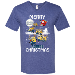 Utah State Aggies Ugly Christmas Sweaters Minions Santa Claus Merry Christmas Men's V-Neck T-Shirt - The White Eagles