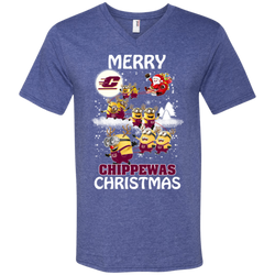 Central Michigan Chippewas Ugly Christmas Sweaters Minions Santa Claus Merry Christmas Men's V-Neck T-Shirt - The White Eagles