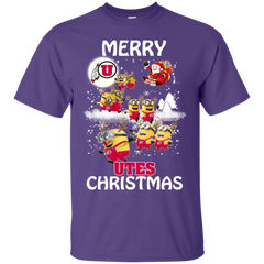 Utah Utes Ugly Christmas Sweaters Minions Santa Claus Merry Christmas Cotton T-Shirt - The White Eagles