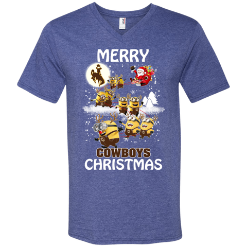 Wyoming Cowboys Ugly Christmas Sweaters Minions Santa Claus Merry Christmas Men's V-Neck T-Shirt - The White Eagles