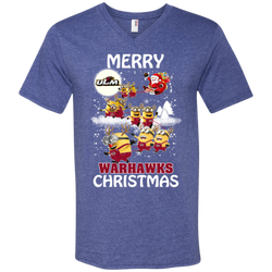 Louisiana Monroe Warhalks Ugly Christmas Sweaters Minions Santa Claus Men's V-Neck T-Shirt - The White Eagles