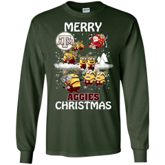 Texas A_amp_m Aggies Ugly Christmas Sweaters Minions Santa Claus Merry Christmas LS Cotton T-Shirt - The White Eagles