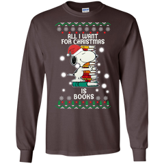 All I Want For Christmas Is Books Snoopy The Peanuts Movie LS Cotton T-Shirt - The White Eagles
