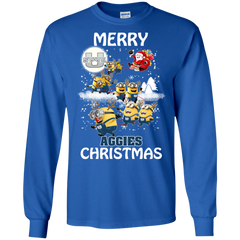 Utah State Aggies Ugly Christmas Sweaters Minions Santa Claus Merry Christmas LS Cotton T-Shirt - The White Eagles