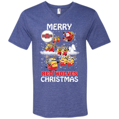 Arkansas State Red Wolves Ugly Christmas Sweaters Minions Santa Claus Merry Christmas Men's V-Neck T-Shirt - The White Eagles