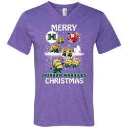 Hawaii Rainbow Warriors Ugly Christmas Sweaters Minions Santa Claus Merry Christmas Men's V-Neck T-Shirt - The White Eagles