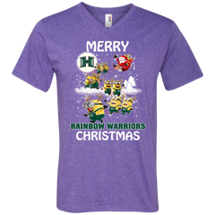 Hawaii Rainbow Warriors Ugly Christmas Sweaters Minions Santa Claus Merry Christmas Men's V-Neck T-Shirt - The White Eagles