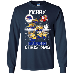 Boise State Broncos Ugly Christmas Sweaters Minions Santa Claus Merry Christmas LS Cotton T-Shirt - The White Eagles