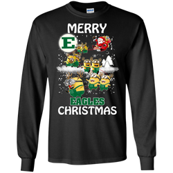 Eastern Michigan Eagles Ugly Christmas Sweaters Minions Santa Claus Merry Christmas LS Cotton T-Shirt - The White Eagles