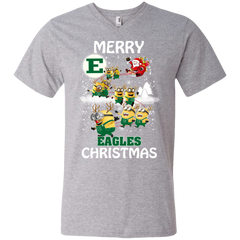 Eastern Michigan Eagles Ugly Christmas Sweaters Minions Santa Claus Merry Christmas Men's V-Neck T-Shirt - The White Eagles