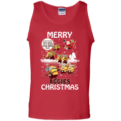 Texas A_amp_m Aggies Ugly Christmas Sweaters Minions Santa Claus Merry Christmas Tank Top - The White Eagles