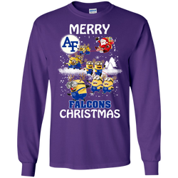 Air Force Falcons Ugly Christmas Sweaters Minions Santa Claus Merry Christmas Hoodies Sweatshirts LS Cotton T-Shirt - The White Eagles