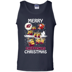 Central Michigan Chippewas Ugly Christmas Sweaters Minions Santa Claus Merry Christmas Tank Top - The White Eagles