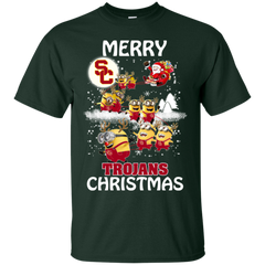 Usc Trojans Ugly Christmas Sweaters Minions Santa Claus Merry Christmas Cotton T-Shirt - The White Eagles