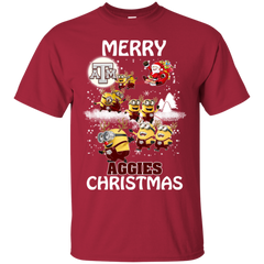Texas A_amp_m Aggies Ugly Christmas Sweaters Minions Santa Claus Merry Christmas Cotton T-Shirt - The White Eagles