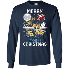 Utah State Aggies Ugly Christmas Sweaters Minions Santa Claus Merry Christmas LS Cotton T-Shirt - The White Eagles