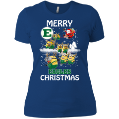 Eastern Michigan Eagles Ugly Christmas Sweaters Minions Santa Claus Merry Christmas Ladies' Shirt - The White Eagles