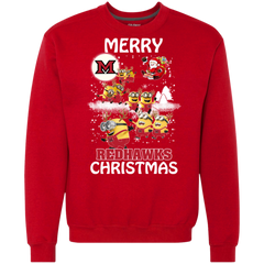 Miami Redhawks Ugly Christmas Sweaters Minions Santa Claus Merry Christmas Sweatshirt - The White Eagles