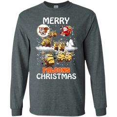 Bowling Green Falcons Ugly Christmas Sweaters Minions Santa Claus Merry Christmas LS Cotton T-Shirt - The White Eagles