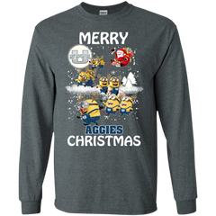 Utah State Aggies Ugly Christmas Sweaters Minions Santa Claus Merry Christmas LS Cotton T-Shirt - The White Eagles