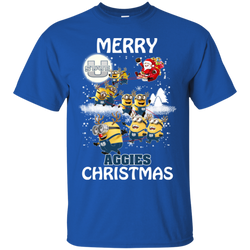 Utah State Aggies Ugly Christmas Sweaters Minions Santa Claus Merry Christmas Cotton T-Shirt - The White Eagles