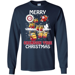 Alabama Crimson Tide T Shirts Minions Santa Claus Merry Christmas LS Cotton T-Shirt - The White Eagles