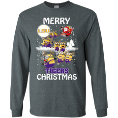 Lsu Tigers Ugly Christmas Sweaters Minions Santa Claus Merry Christmas LS Cotton T-Shirt - The White Eagles