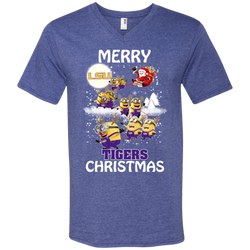 Lsu Tigers Ugly Christmas Sweaters Minions Santa Claus Merry Christmas Men's V-Neck T-Shirt - The White Eagles