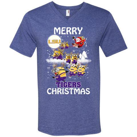 Lsu Tigers Ugly Christmas Sweaters Minions Santa Claus Merry Christmas Men's V-Neck T-Shirt - The White Eagles