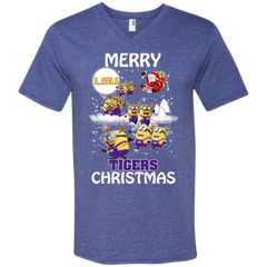 Lsu Tigers Ugly Christmas Sweaters Minions Santa Claus Merry Christmas Men's V-Neck T-Shirt - The White Eagles