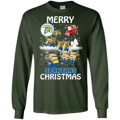 San Jose State Spartans Ugly Christmas Sweaters Minions Santa Claus Merry Christmas LS Cotton T-Shirt - The White Eagles