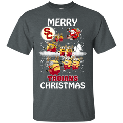 Usc Trojans Ugly Christmas Sweaters Minions Santa Claus Merry Christmas Cotton T-Shirt - The White Eagles