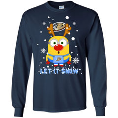 Minion Anaheim Ducks Ugly Christmas Sweaters Let It Snow LS Cotton T-Shirt - The White Eagles