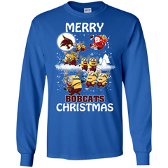 Texas State Bobcats Ugly Christmas Sweaters Minions Santa Claus Merry Christmas LS Cotton T-Shirt - The White Eagles