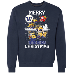 Washington Huskies Ugly Christmas Sweaters Minions Santa Claus Merry Christmas Sweatshirt - The White Eagles