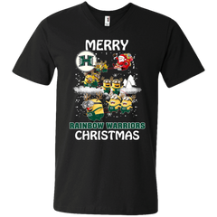 Hawaii Rainbow Warriors Ugly Christmas Sweaters Minions Santa Claus Merry Christmas Men's V-Neck T-Shirt - The White Eagles