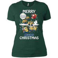 Utah State Aggies Ugly Christmas Sweaters Minions Santa Claus Merry Christmas Ladies' Shirt - The White Eagles