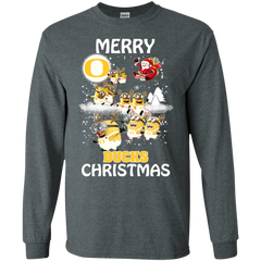 Oregon Ducks Ugly Christmas Sweaters Minions Santa Claus Merry Christmas LS Cotton T-Shirt - The White Eagles